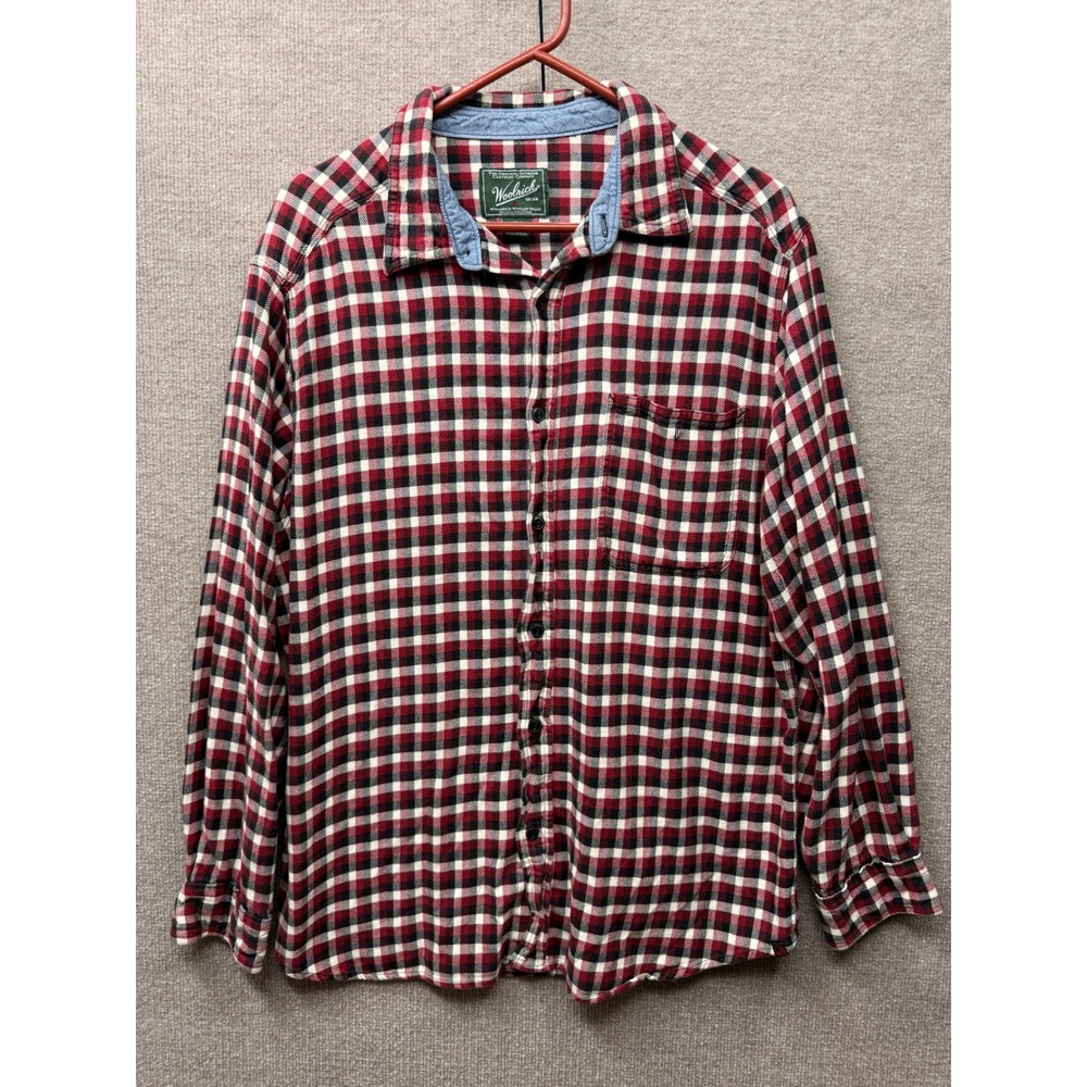 Woolrich Mens Red Plaid Flannel Button Down Shirt 6113 ICB Cotton L